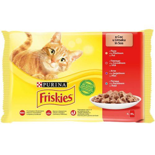 Friskies -Пауч Месо за маче со вкус на пилешко, говедско, јагнешко и патка (4х85гр.)