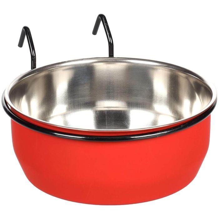 FLAMINGO Инокс сад за храна/вода Црвен со држач за папагал/глодар 150мл.