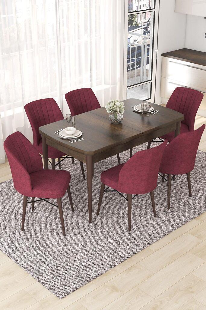 Hanah Home Set Трпезариска маса и 6 столчиња Nef, бордо-кафеава