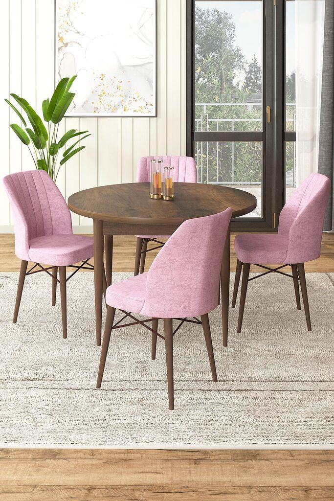 Hanah Home Set Трпезариска маса и 4 столчиња, кафеаво-розова