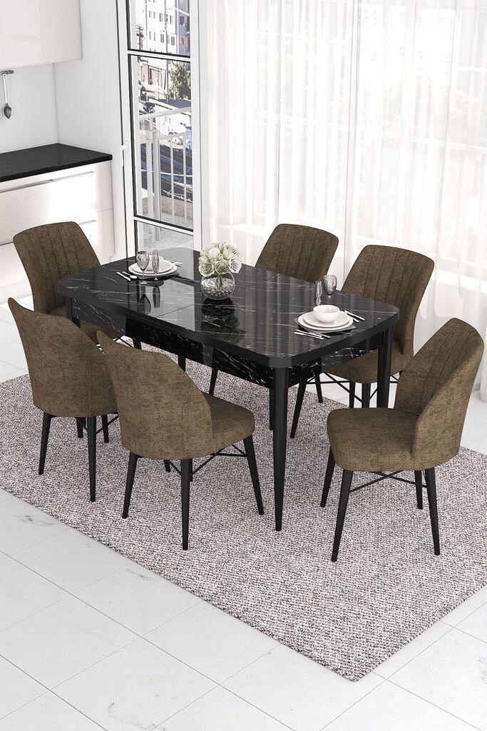 Hanah Home Комплет трпезариска маса и 6 столчиња Ева, кафеаво-црна