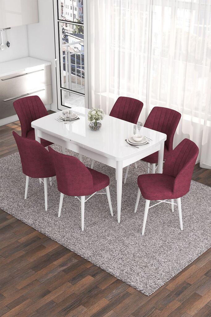 Hanah Home Set Трпезариска маса и 6 столчиња Ева, бургундско-бела