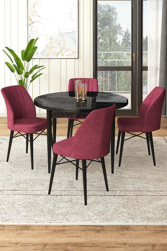 Hanah Home Set Трпезариска маса и 4 столчиња, бургундско-црна