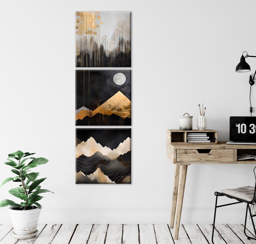 Wallity Декоративни слики на платно, 30x30 см, 3 парчиња, златни бои