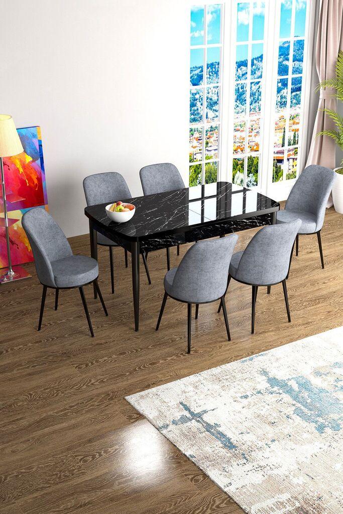 Hanah Home Комплет трпезариска маса и 6 столчиња Han, сиво-црна