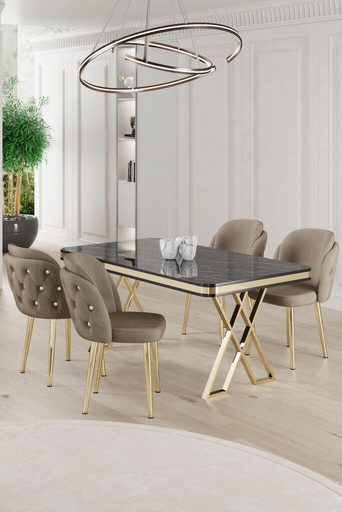 Hanah Home Set Трпезариска маса и 4 столчиња Ригел, беж-бела