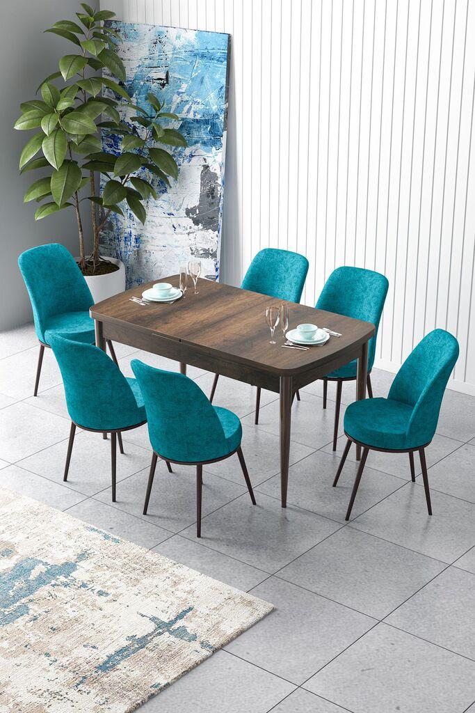 Hanah Home Set Трпезариска маса и 6 столчиња Zen, тиркизно-кафеава