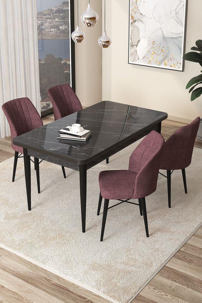 Hanah Home Set Трпезариска маса и 4 столчиња Arp, валкано розова