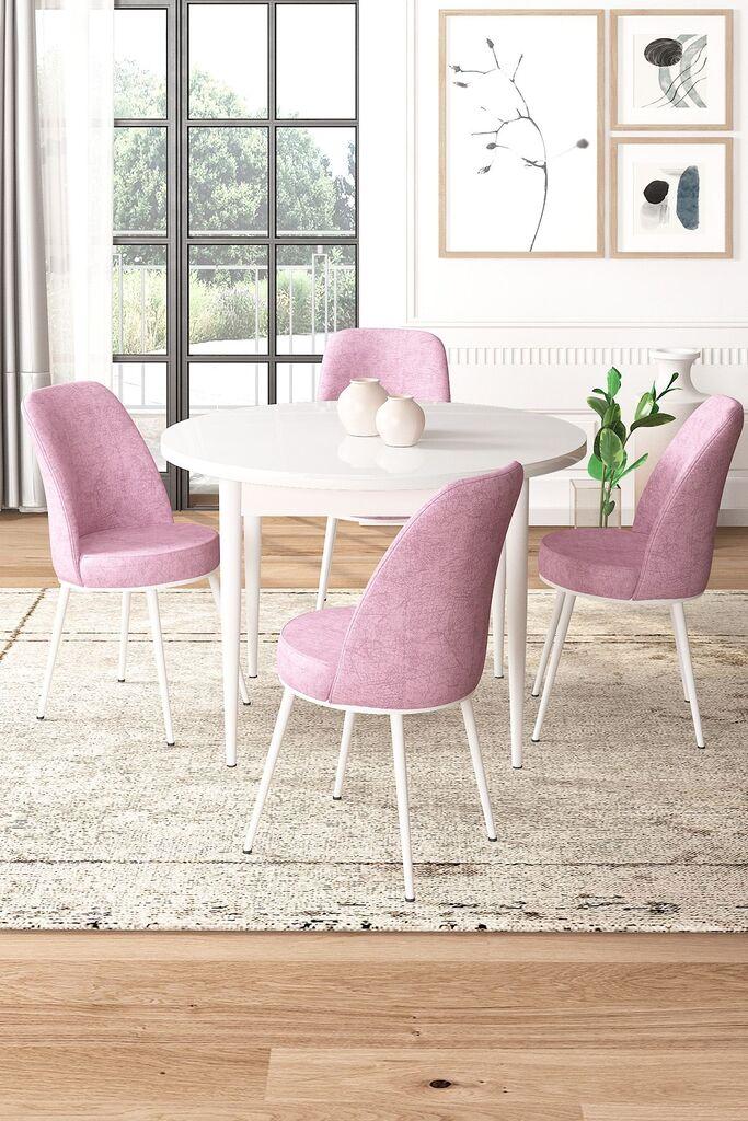 Hanah Home Set Трпезариска маса и 4 столчиња, бело-розова