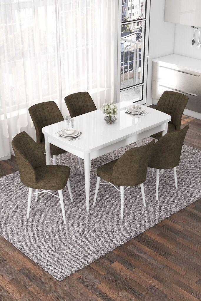 Hanah Home Set Трпезариска маса и 6 столчиња Neff, кафеаво-бела