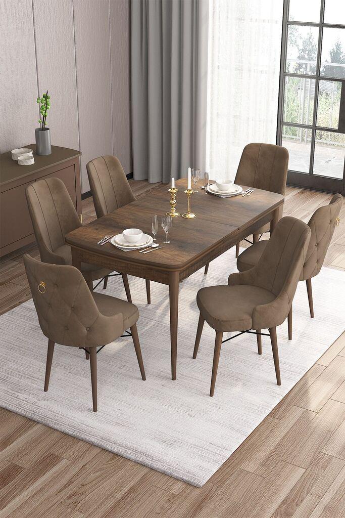 Трпезариска маса Hanah Home Set и 6 столчиња, кафеава