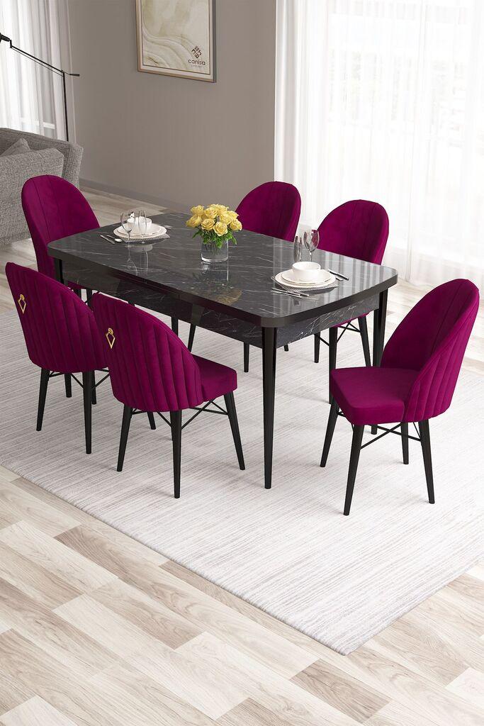 Hanah Home Set Трпезариска маса и 6 столчиња Розова, бургундско-црна