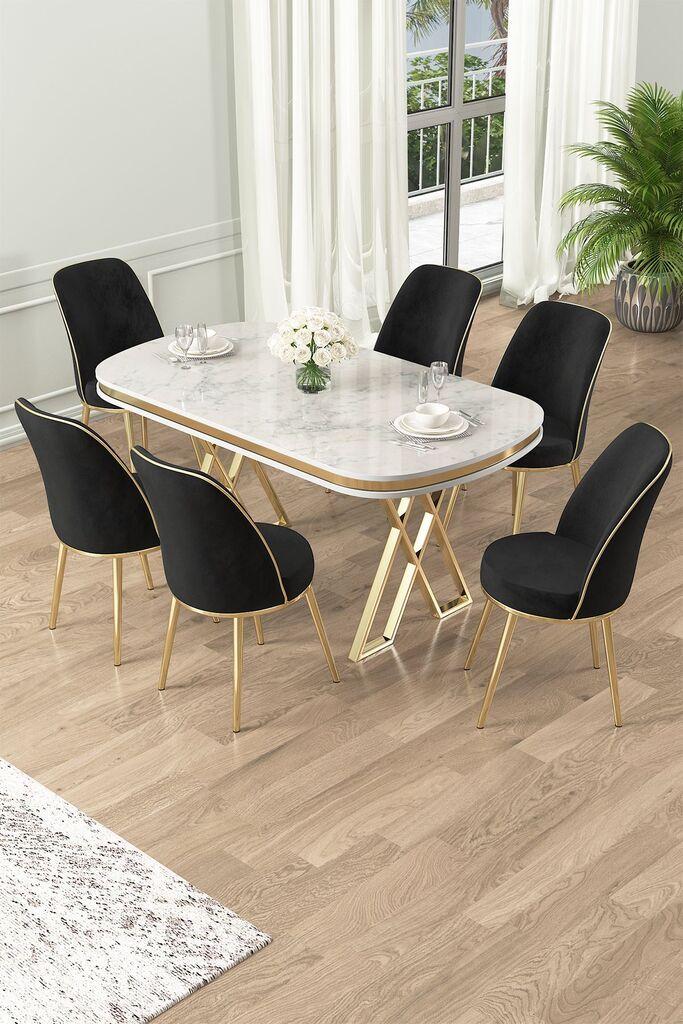 Hanah Home Set Трпезариска маса и 6 столчиња Лаи, црно-бела