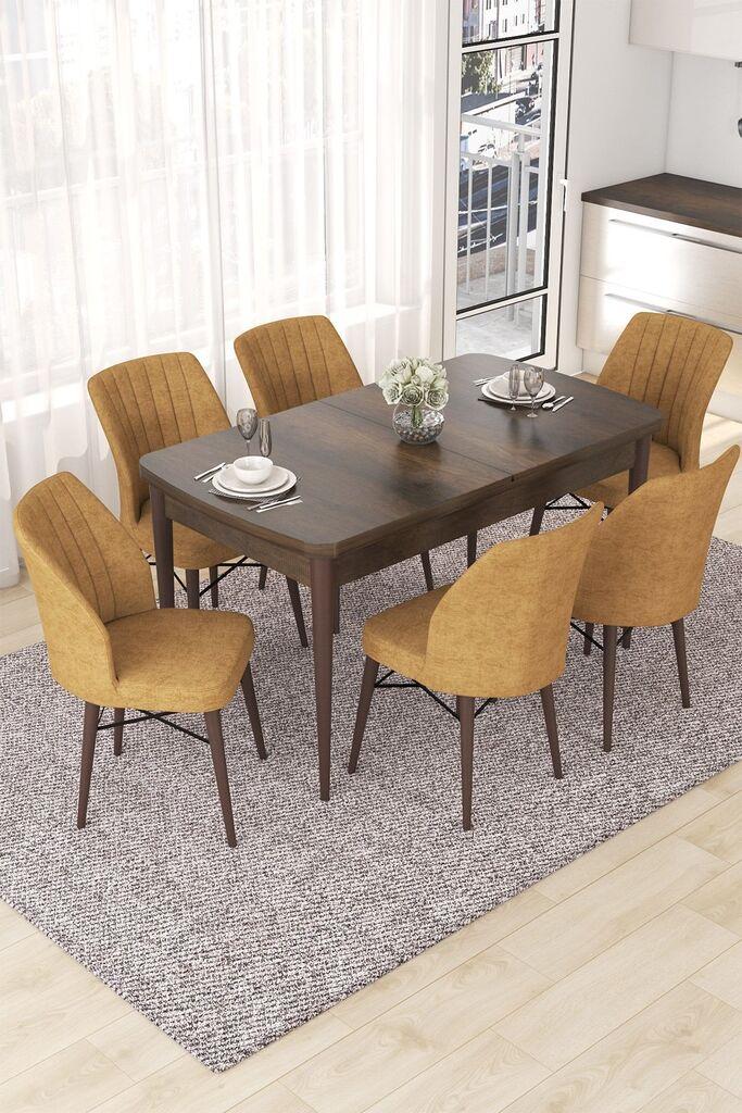 Hanah Home Set Трпезариска маса и 6 столчиња Неф, окер-кафеава