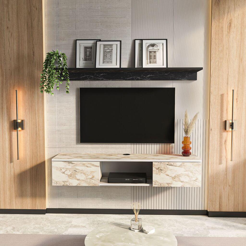Комода за телевизор Hanah Home Elia, 140x25,6x32 см, бела