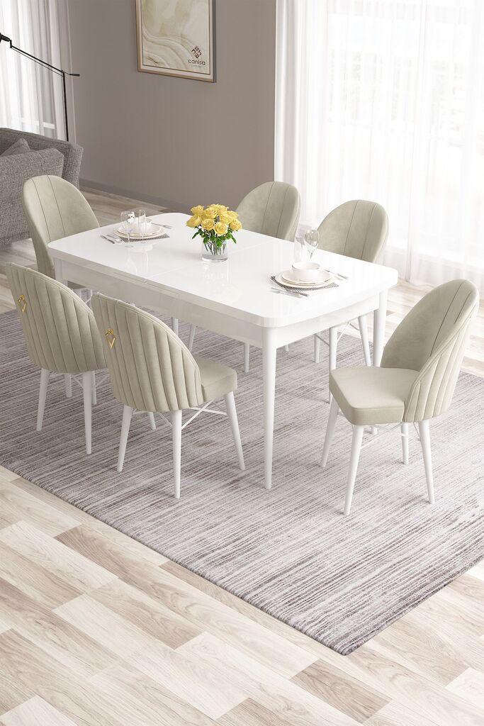 Hanah Home Set Трпезариска маса и 6 столчиња Розова, Крем-бела