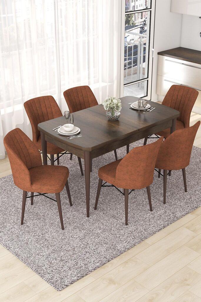 Hanah Home Set Трпезариска маса и 6 столчиња Неф, Теракота