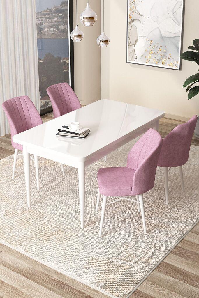 Hanah Home Комплет трпезариска маса и 4 столчиња Arp, бело-розова