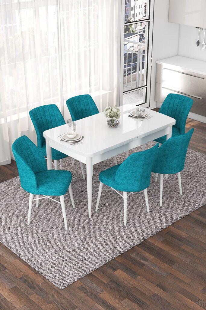 Hanah Home Set Трпезариска маса и 6 столчиња Неф, тиркизна и бела