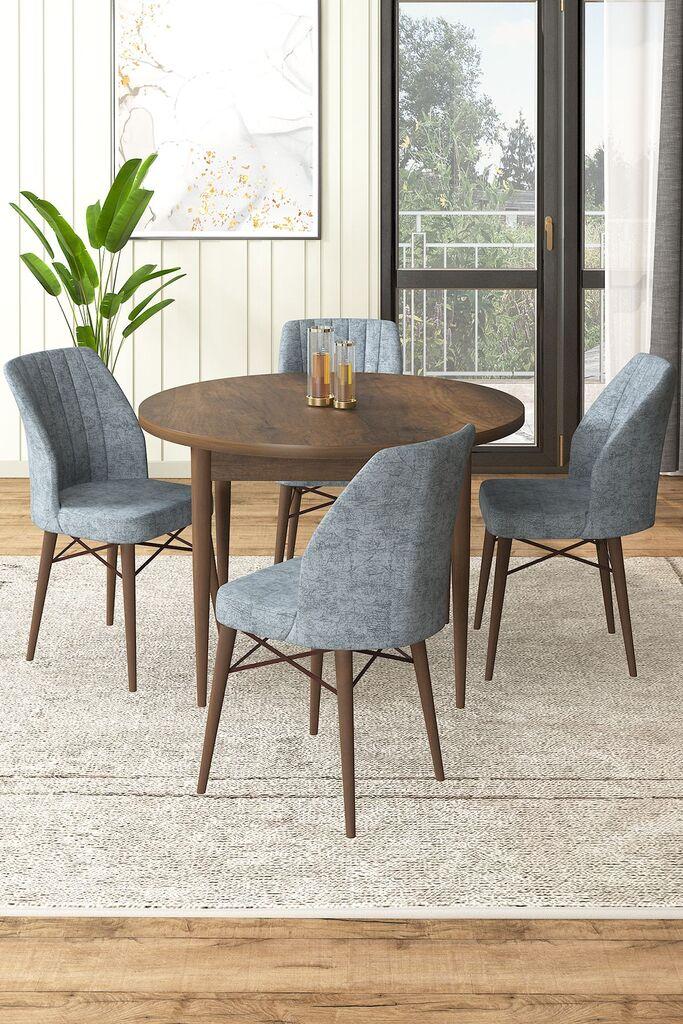 Hanah Home Set Трпезариска маса и 4 столчиња, сиво-кафеава