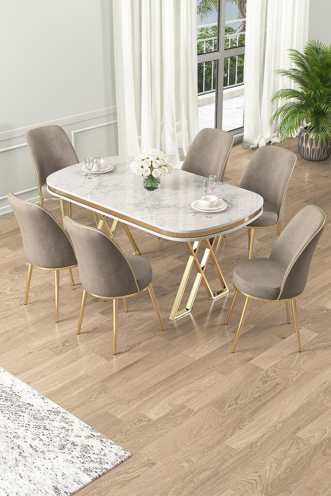 Hanah Home Set Трпезариска маса и 6 столчиња Лаи, беж-бела