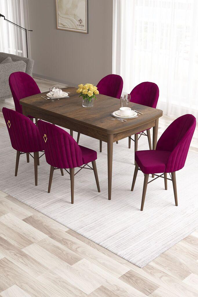 Hanah Home Set Трпезариска маса и 6 столчиња, розева, бургундско-кафеава