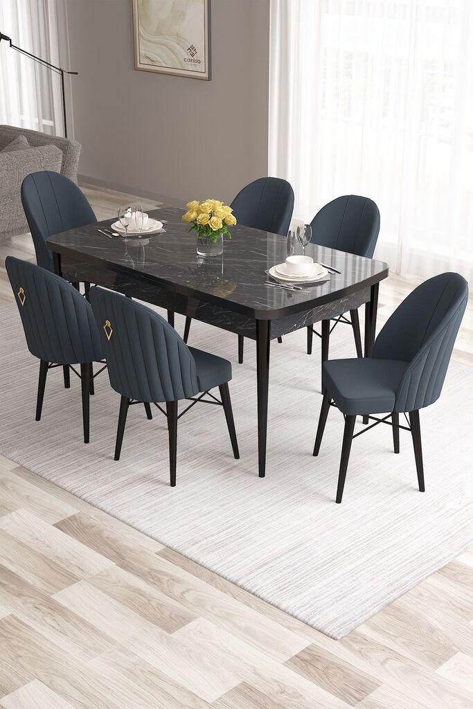 Hanah Home Set Трпезариска маса и 6 столчиња Розова, Антрацит-црна