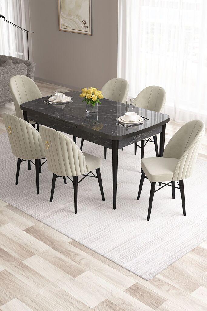 Трпезариска маса Hanah Home Set и 6 столчиња Розова, Крем-црна