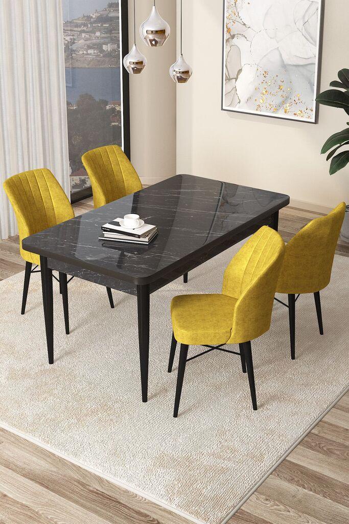Hanah Home Set Трпезариска маса и 4 столчиња Arp, жолто-црна