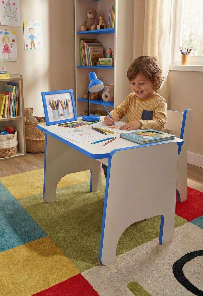 Детски сет маса и стол Hanah Home, 63x46x45 см, сина