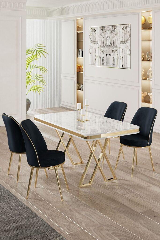 Hanah Home Set Трпезариска маса и 4 столчиња, Teget-бела