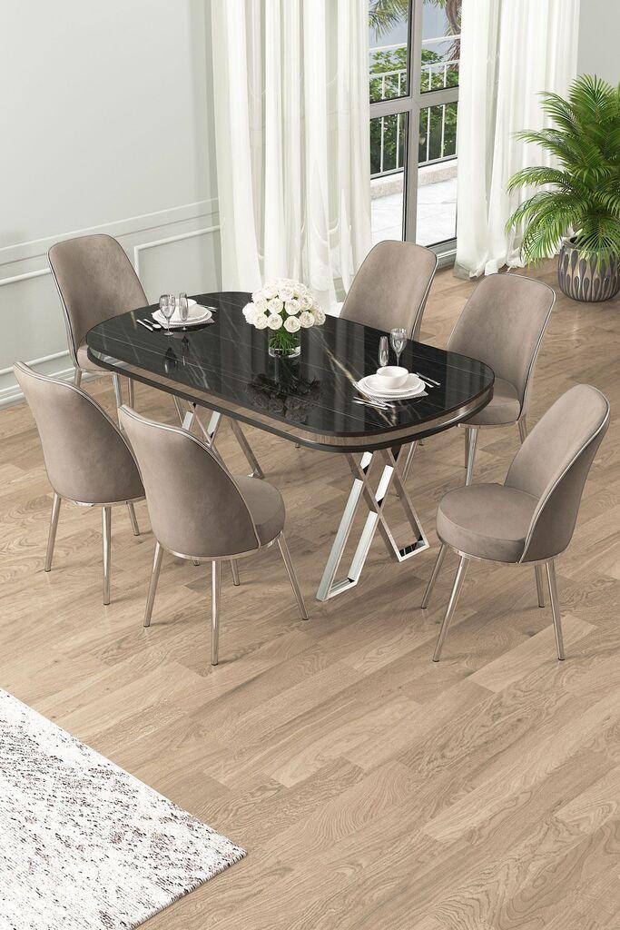 Hanah Home Set Трпезариска маса и 6 столчиња Лаи, беж-црна