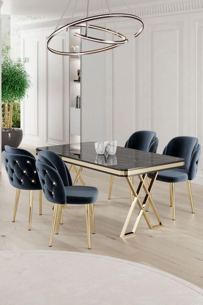 Hanah Home Set Трпезариска маса и 4 столчиња Ригел, сина и бела