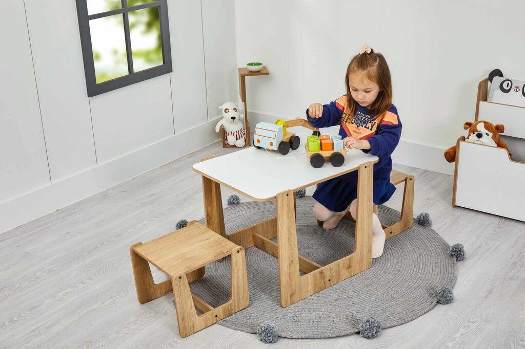 Детски сет маса и столчиња Hanah Home, 47x45x60 см, бела