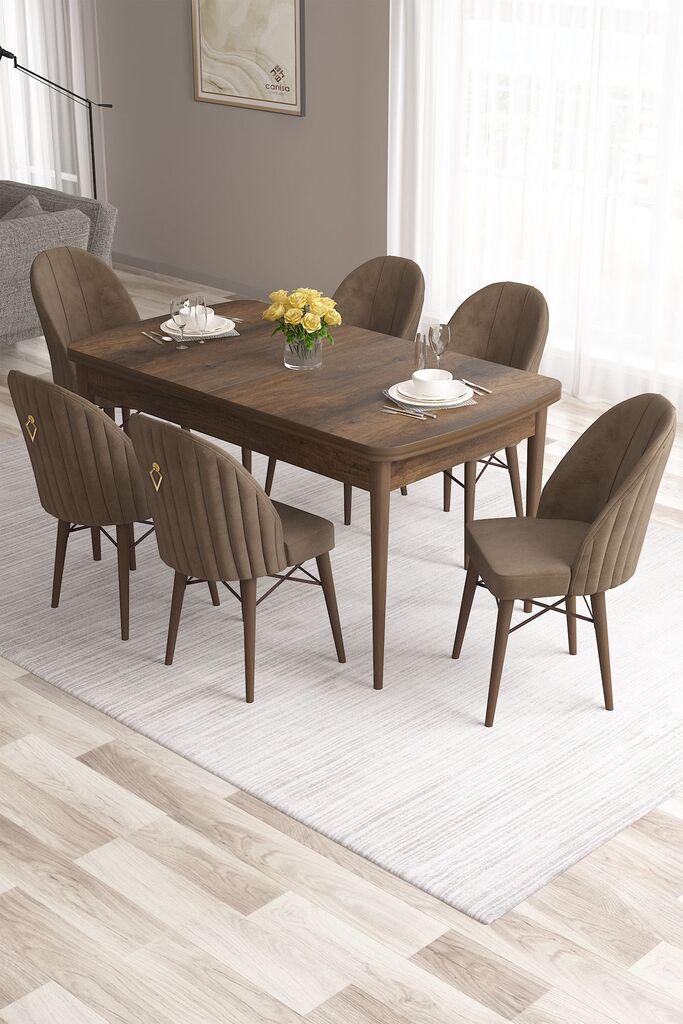 Трпезариска маса Hanah Home Set и 6 столчиња розова, кафеава