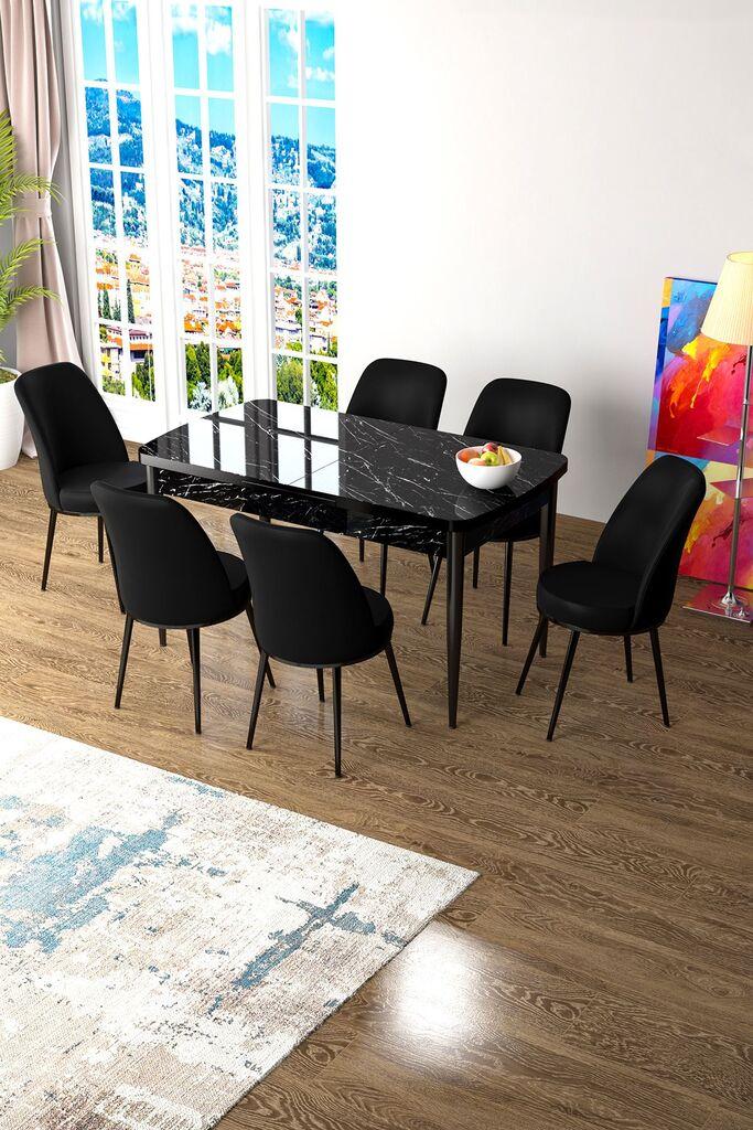 Hanah Home Комплет Трпезариска маса и 6 столчиња Zen, црна