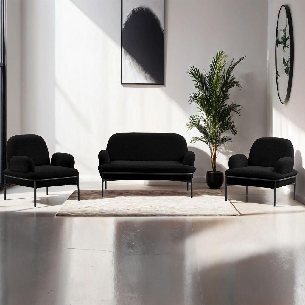 Комплет мебел за дневна соба Atelier del Sofa, 3 парчиња Aster, црна