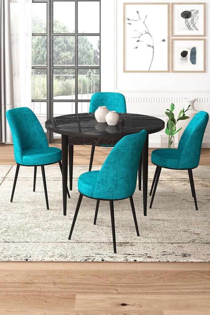 Hanah Home Set Трпезариска маса и 4 столчиња, тиркизно-црна