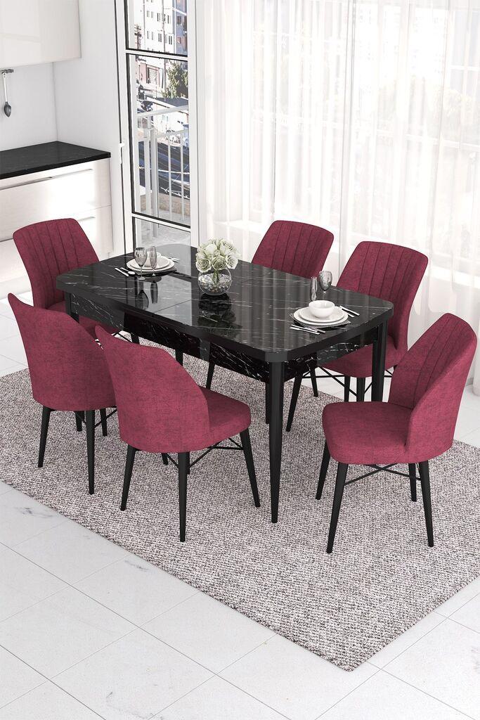 Hanah Home Set Трпезариска маса и 6 столчиња Eva, бургундско-црна
