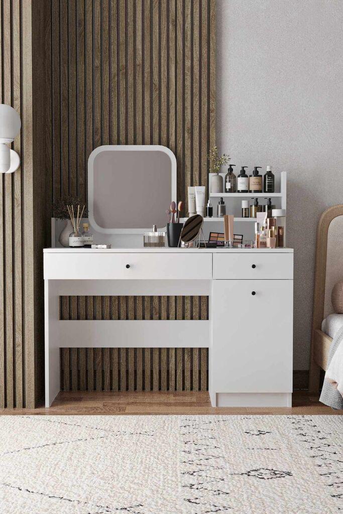 Маса за шминка Hanah Home Harmony 2 квадратна, 124 x 135 x 40 см, бела