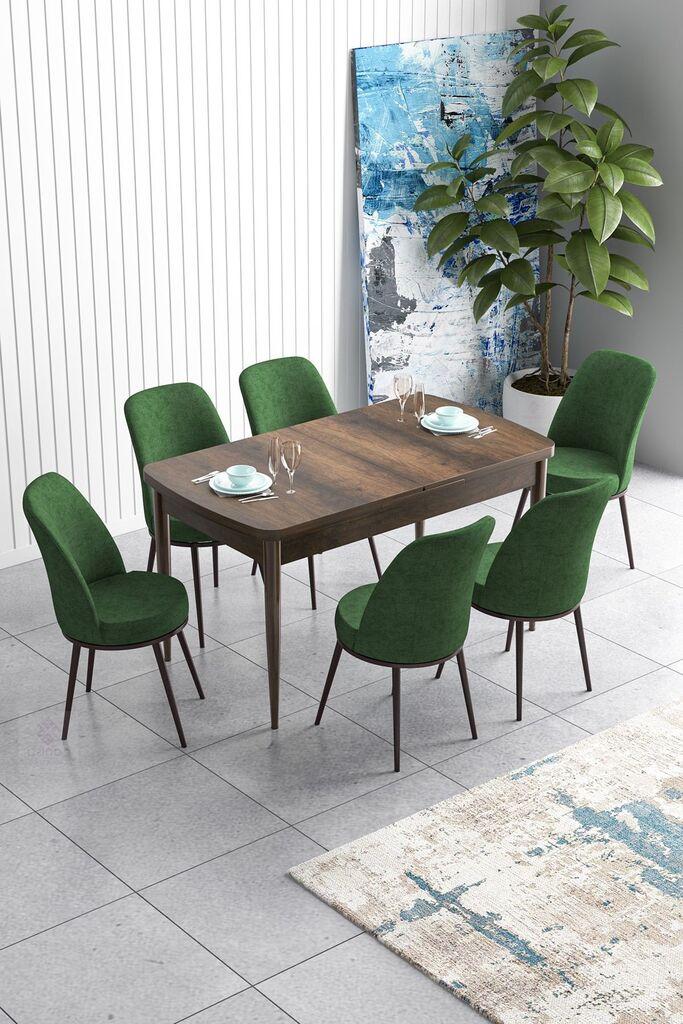 Hanah Home Set Трпезариска маса и 6 столчиња Han, зелено-кафеава