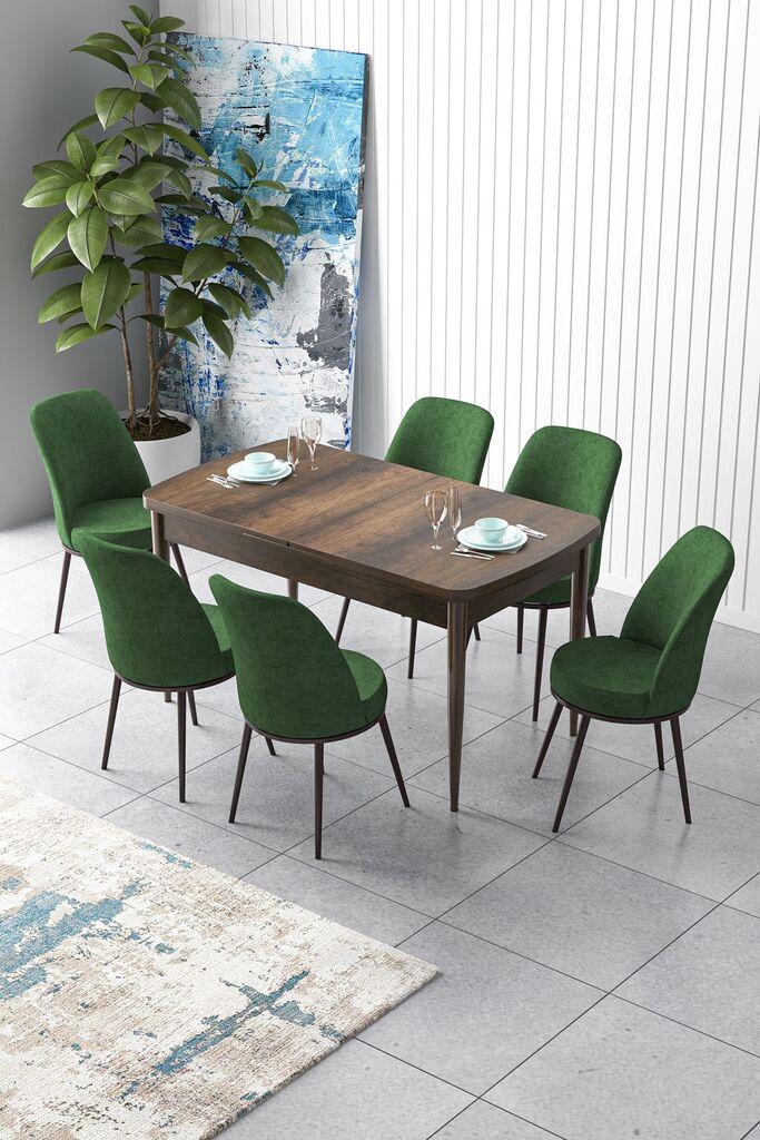 Hanah Home Set Трпезариска маса и 6 столчиња Zen, зелено-кафеава