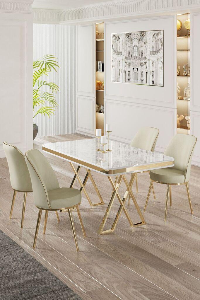 Hanah Home Set Трпезариска маса и 4 столчиња, крем-бела