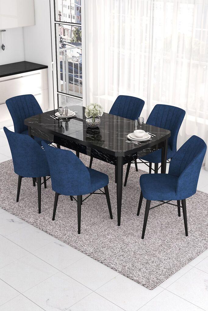 Hanah Home Комплет трпезариска маса и 6 столчиња Ева, сино-црна