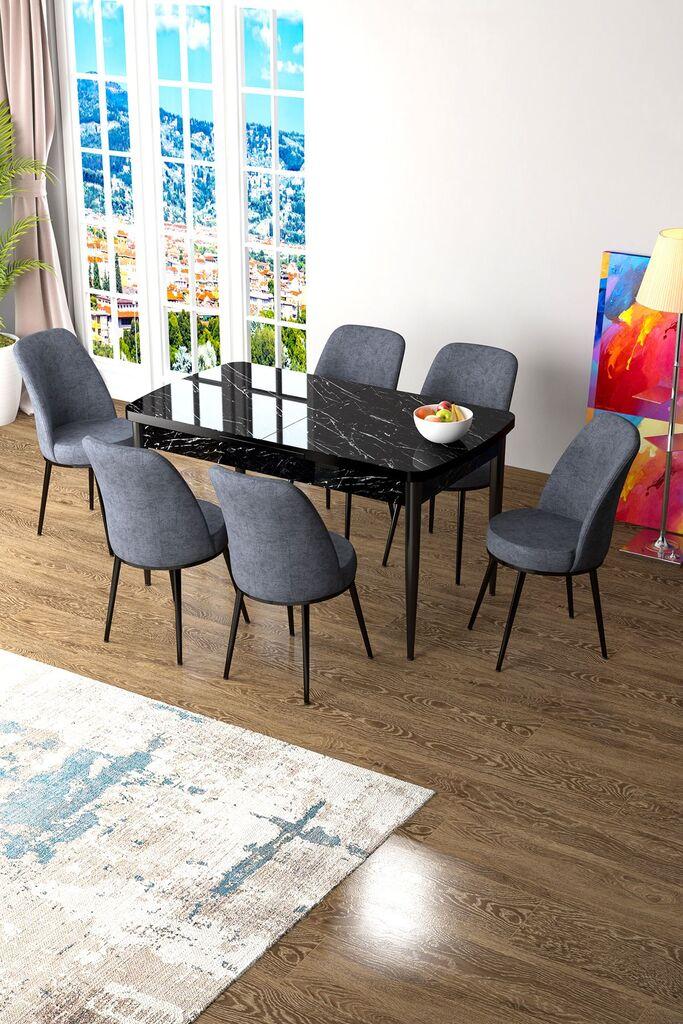 Hanah Home Комплет Трпезариска маса и 6 столчиња Zen, сиво-црна