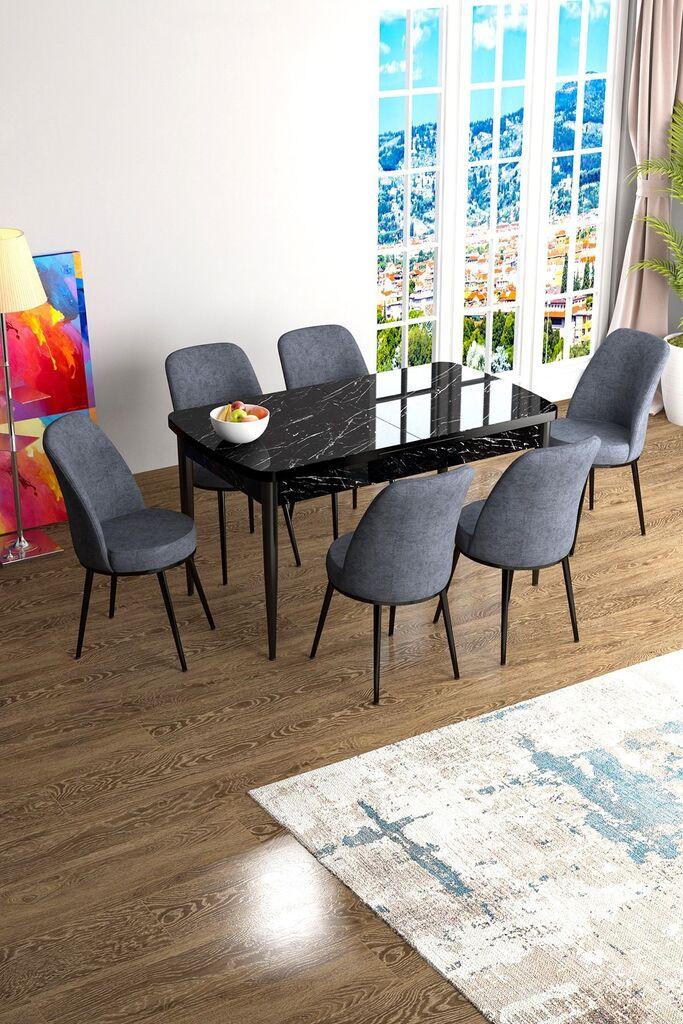 Hanah Home Комплет трпезариска маса и 6 столчиња Han, сиво-црна
