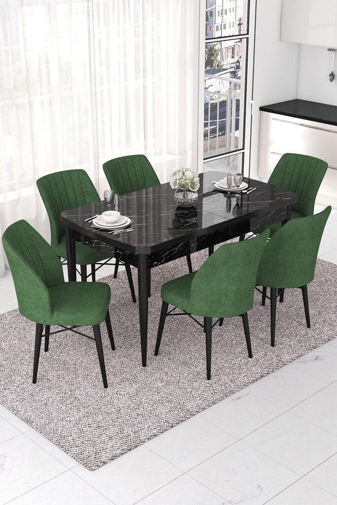 Hanah Home Set Трпезариска маса и 6 столчиња Nef, зелена и црна