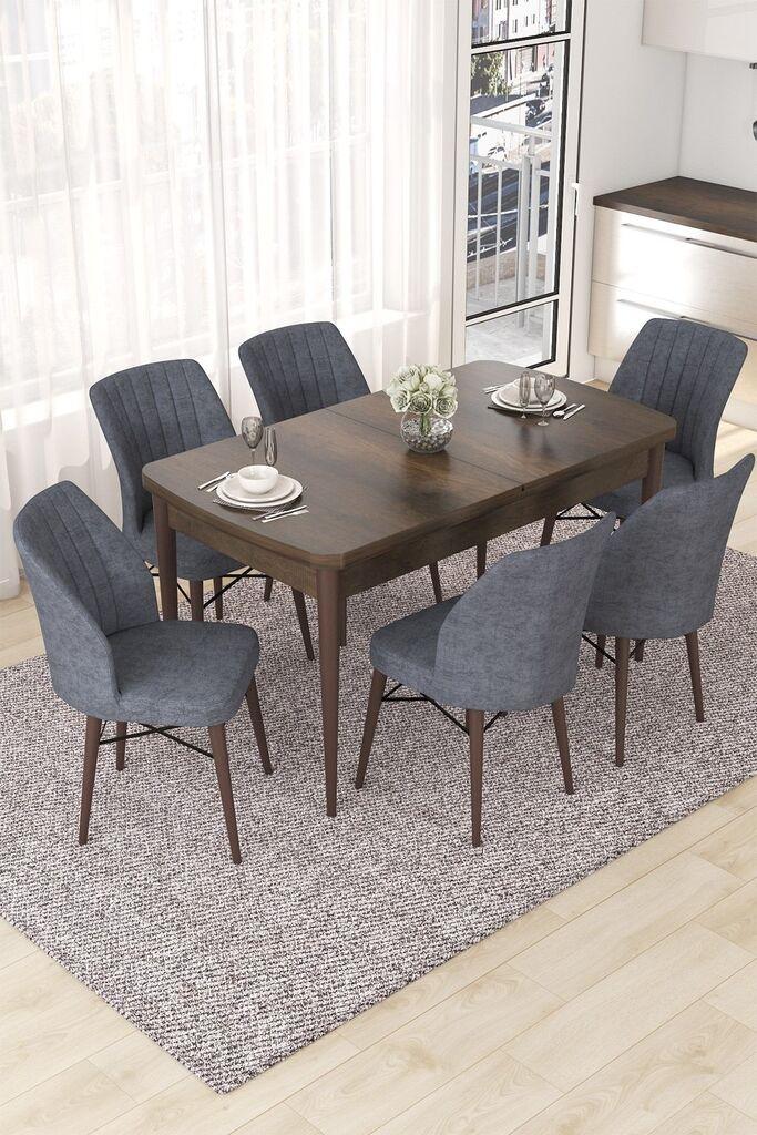Hanah Home Set Трпезариска маса и 6 столчиња Nef, сиво-кафеава