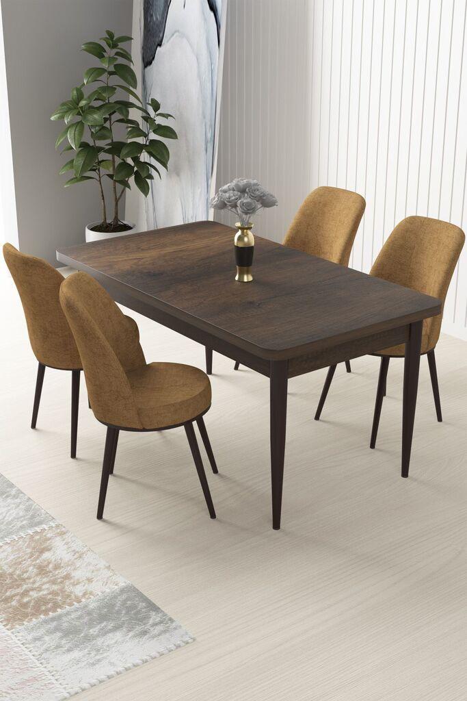 Hanah Home Set Трпезариска маса и 4 столчиња Нил, окер-кафеава