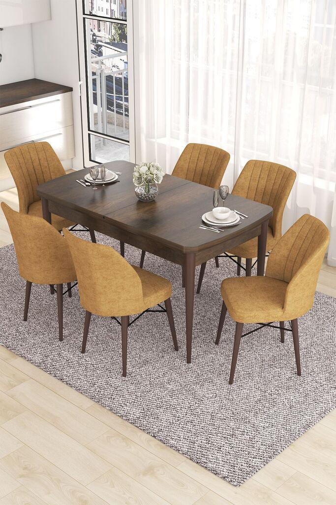 Hanah Home Set Трпезариска маса и 6 столчиња Ева, окер-кафеава